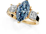 3 Stone Engagement Ring Setting for Fancy Blue Marquise Center with Matching Side Accents and Prong Head in Yellow Gold