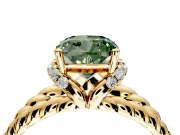 Halo Engagement Ring Setting for Fancy Green Cushion Cut Center with Rope Twist Split Shank and Prong Head in Yellow Gold