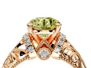 Solitaire Engagement Ring Setting for Fancy Yellow Round Cut Center with Filigree Accent Basket and Prong Head in Rose Gold