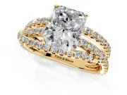 Solitaire Engagement Ring Setting for Radiant Cut Center with Woven 3-Strand Pave Band and Prong Head in Yellow Gold
