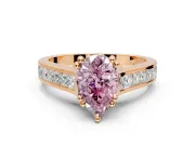 Solitaire Engagement Ring Setting for Fancy Pink Pear-Shaped Center with Channel Band and Double Claw Prong Head in Rose Gold