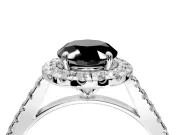 Halo Engagement Ring Setting for Fancy Black Oval Center with Narrowing Pave Band and Prong Head in White Gold