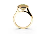 Halo Engagement Ring Setting for Fancy Yellow Radiant Cut Center with Milgrain Frame, Pave Band and Prong Head in Yellow Gold