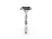 Halo Engagement Ring Setting for Fancy Green Emerald Cut Center with Twist Band and Prong Head in Platinum