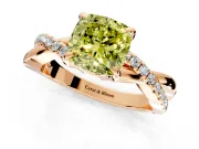 Solitaire Engagement Ring Setting for Fancy Yellow Cushion Cut Center with Half-Pave Crossover Band and Prong Head in Rose Gold
