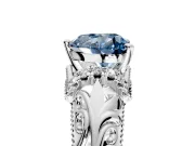 Solitaire Engagement Ring Setting for Fancy Blue Heart-Shaped Center with Filigree Accent Basket and Prong Head in Sterling Silver