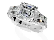 Channel-Set Engagement Ring Setting for Asscher Cut Center with Baguette Band and Prong Head in Platinum