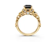 Solitaire Engagement Ring Setting for Fancy Black Princess Cut Center with Filigree Band and Prong Head in Yellow Gold