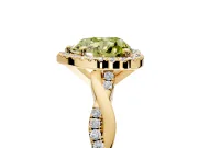 Halo Engagement Ring Setting for Fancy Yellow Heart-Shaped Center with Pave and Plain Twist Band and Prong Head in Yellow Gold