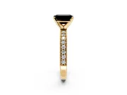 Milgrain Pave Engagement Ring Setting for Fancy Black Emerald Cut Center with Accent Band and Prong Head in Yellow Gold