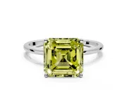 Solitaire Engagement Ring Setting for Fancy Yellow Asscher Cut Center with Straight Thin Band and Prong Head in Platinum