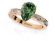 Solitaire Engagement Ring Setting for Fancy Green Pear-Shaped Center with Channel Baguette Band and Prong Head in Rose Gold