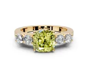 5 Stone Engagement Ring Setting for Fancy Yellow Cushion Cut Center with Equal Close-Set Accents and Prong Head in Yellow Gold