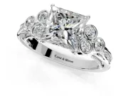 Cluster Engagement Ring Setting for Princess Cut Center with Bezel Accent Clusters and Prong Head in Sterling Silver