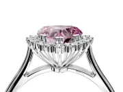 Starburst Halo Engagement Ring Setting for Fancy Pink Heart-Shaped Center with Thin Round-Wire Band and Prong Head in Sterling Silver