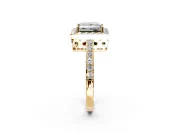 Halo Engagement Ring Setting for Princess Cut Center with Heart-Shaped Openwork, Pave Band and Prong Head in Yellow Gold