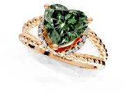 Halo Engagement Ring Setting for Fancy Green Heart-Shaped Center with Rope Twist Split Shank and Prong Head in Rose Gold
