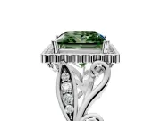 Halo Engagement Ring Setting for Fancy Green Princess Cut Center with Leaf Motif Split Shank and Prong Head in Sterling Silver