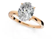 Solitaire Engagement Ring Setting for Oval Center with Thin Rounded Plain Band and Prong Head in Rose Gold