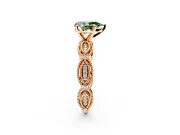 Solitaire Engagement Ring Setting for Fancy Green Pear-Shaped Center with Marquise Panel Band and Prong Head in Rose Gold