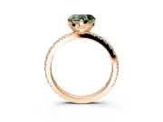 Solitaire Engagement Ring Setting for Fancy Green Heart-Shaped Center with Fine Pave Band and Claw Prong Head in Rose Gold
