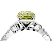 Leaf Motif Engagement Ring Setting for Fancy Yellow Radiant Cut Center with Pave Band and Prong Head in White Gold