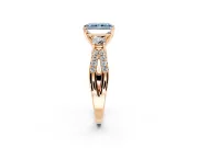 3 Stone Engagement Ring Setting for Fancy Blue Radiant Cut Center with Pave Split Shank and Prong Head in Rose Gold