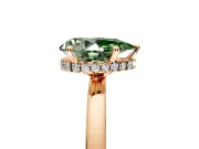 Hidden Halo Engagement Ring Setting for Fancy Green Pear-Shaped Center with Plain Band and Tall Prong Head in Rose Gold