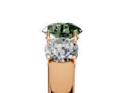 3 Stone Engagement Ring Setting for Fancy Green Round Cut Center with Raised Basket Heads and Prong Head in Rose Gold