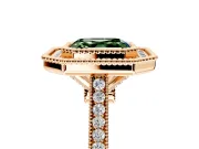 Halo Engagement Ring Setting for Fancy Green Asscher Cut Center with Milgrain Frame, Pave Band and Prong Head in Rose Gold