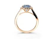 Halo Engagement Ring Setting for Fancy Blue Princess Cut Center with Raised Halo, Pave Band and Prong Head in Rose Gold