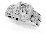 Bezel Engagement Ring Setting for Radiant Cut Center with Wide Channel-Set Band and Bezel Head in Sterling Silver