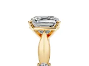 Solitaire Engagement Ring Setting for Asscher Cut Center with Carved Leaf Shoulders and Prong Head in Yellow Gold