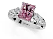 Solitaire Engagement Ring Setting for Fancy Pink Radiant Cut Center with Graduated Shared Prongs and Prong Head in Platinum