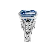 Solitaire Engagement Ring Setting for Fancy Blue Asscher Cut Center with Marquise and Bezel Accents and Prong Head in White Gold