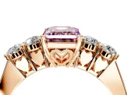 5 Stone Engagement Ring Setting for Fancy Pink Emerald Cut Center with Equal Close-Set Accents and Prong Head in Rose Gold