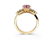 Cluster Engagement Ring Setting for Fancy Pink Round Cut Center with 2-Row Shoulder Clusters and Prong Head in Yellow Gold