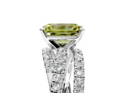 Solitaire Engagement Ring Setting for Fancy Yellow Emerald Cut Center with Woven 3-Strand Pave Band and Prong Head in Platinum
