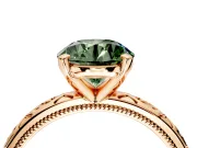 Solitaire Engagement Ring Setting for Fancy Green Round Cut Center with Scrollwork Band and Prong Head in Rose Gold