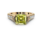 Solitaire Engagement Ring Setting for Fancy Yellow Asscher Cut Center with Pave Cathedral Shoulders and Prong Head in Yellow Gold