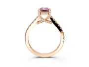 Solitaire Engagement Ring Setting for Fancy Pink Emerald Cut Center with Widening Pave Band and Claw Prong Head in Rose Gold