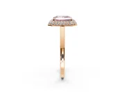 Halo Engagement Ring Setting for Fancy Pink Radiant Cut Center with Plain Tapered Band and Prong Head in Rose Gold