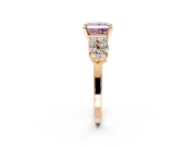 Cluster Engagement Ring Setting for Fancy Pink Princess Cut Center with 2-Row Shoulder Clusters and Prong Head in Rose Gold