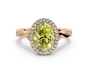 Halo Engagement Ring Setting for Fancy Yellow Oval Center with Twist Band and Prong Head in Rose Gold