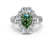 Large Accent Halo Engagement Ring Setting for Fancy Green Pear-Shaped Center with Pave Split Shank and Prong Head in Platinum