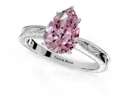 Solitaire Engagement Ring Setting for Fancy Pink Pear-Shaped Center with Engraved Milgrain Band and Prong Head in Sterling Silver
