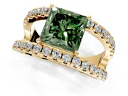 Solitaire Engagement Ring Setting for Fancy Green Princess Cut Center with Wide-Open Split Shank and Prong Head in Yellow Gold
