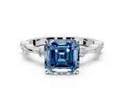Solitaire Engagement Ring Setting for Fancy Blue Asscher Cut Center with Bezel Station Band and Prong Head in Platinum