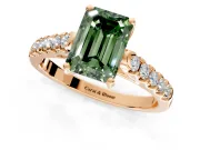 Solitaire Engagement Ring Setting for Fancy Green Emerald Cut Center with Partway Pave Band and Prong Head in Rose Gold