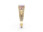 Split Shank Engagement Ring Setting for Fancy Pink Princess Cut Center with Pave Split Shank and Prong Head in Yellow Gold